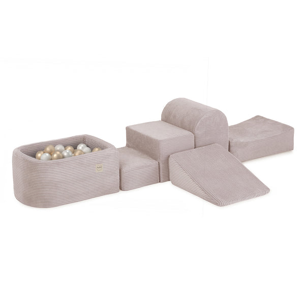 Mini žaidimų aikštelė Plush Nest, šviesiai rožinė, premium velvetas, 100 kamuoliukų