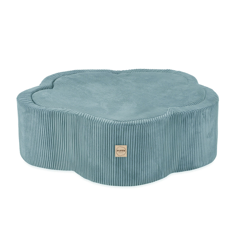 Kamuoliukų baseinas Plush Nest 95×30 cm, mėlyna, premium velvetas, su kilimėliu, 300 kamuoliukų