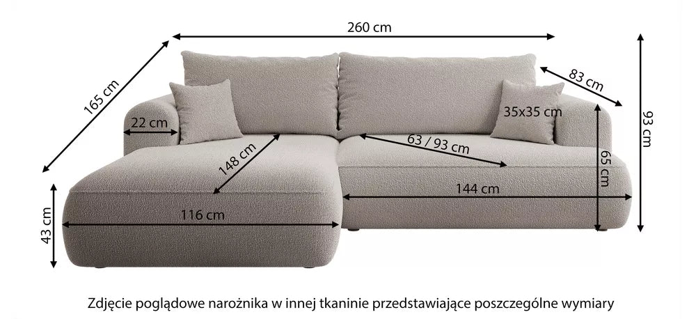 Dešininis kampas su miegojimo funkcija Ovo, pilkas
