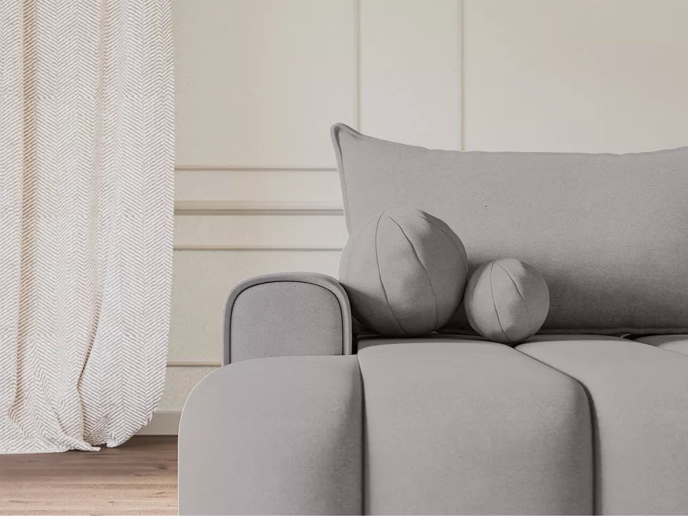Kampinė sofa Dandelino su miegojimo funkcija, L formos, kairinė, su talpykla, pilko veliūro