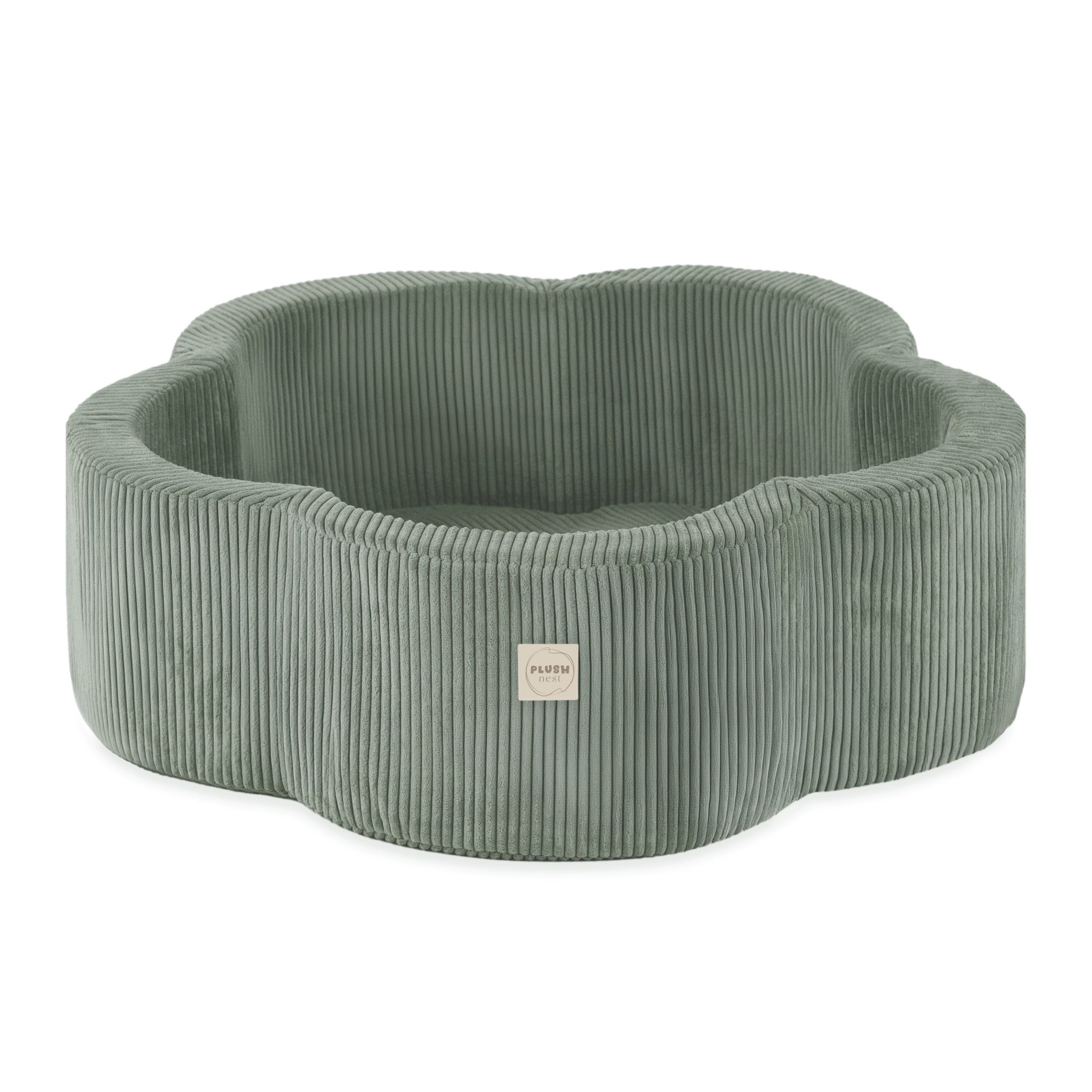 Kamuoliukų baseinas Plush Nest 95×30 cm, žalia, premium velvetas, su kilimėliu, 300 kamuoliukų