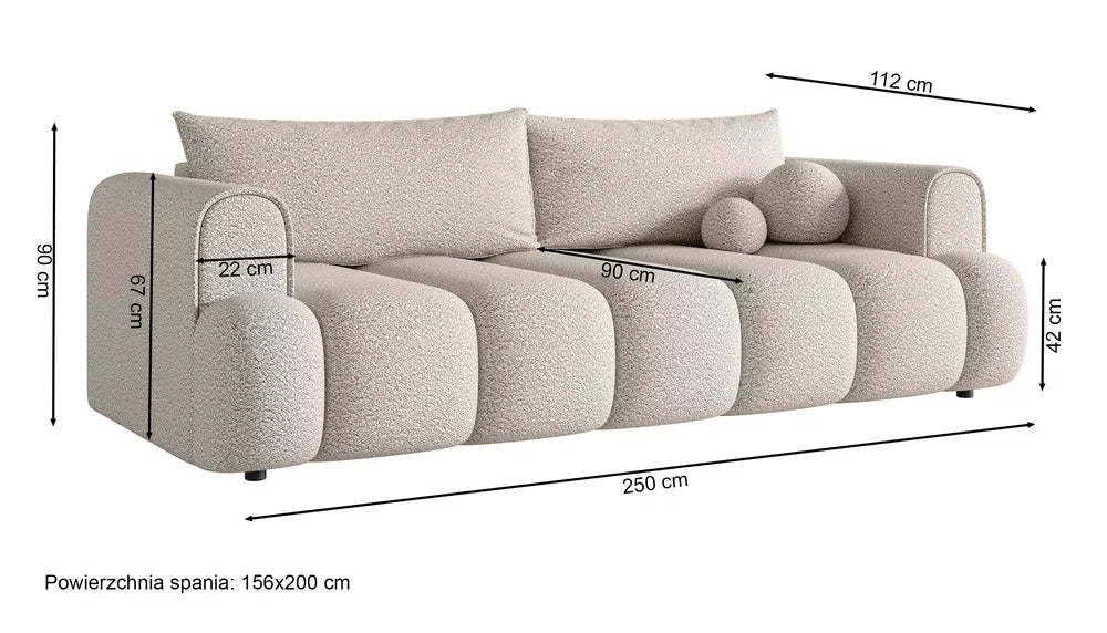 Trivietė sofa su miegojimo funkcija Dandelino, kreminė