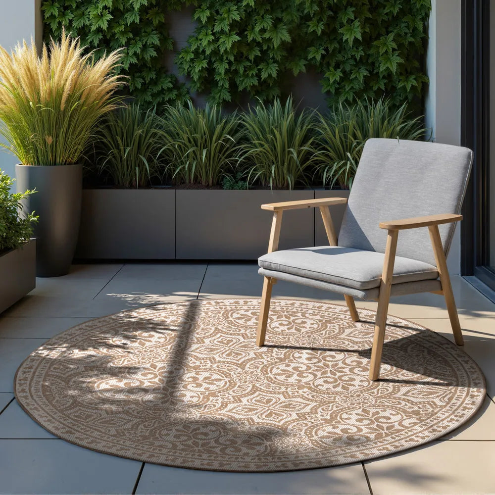 Dvipusis Apvalus Lauko Kilimas Rosel Beige