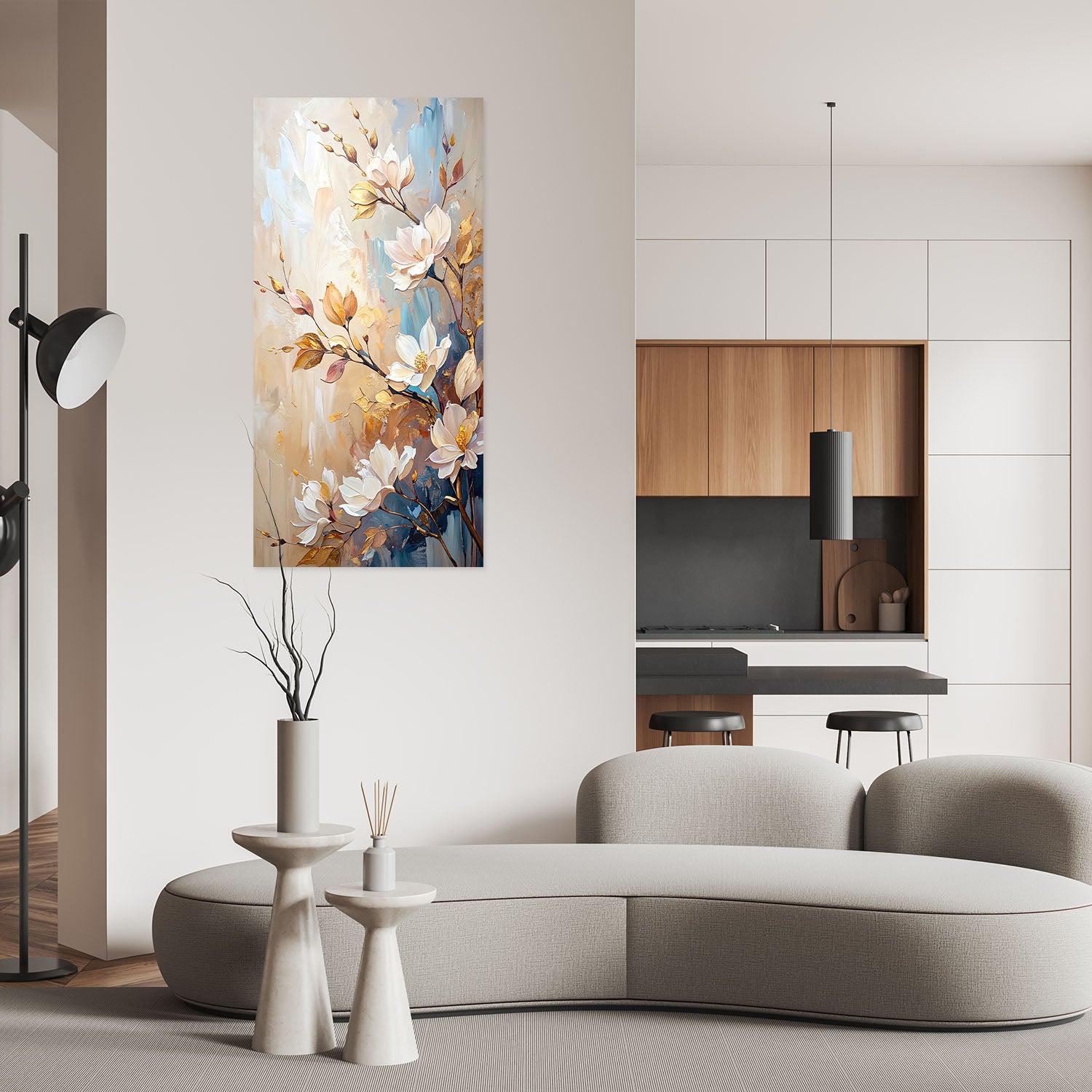 Klijuojamas plakatas, Flowers Twigs Beige imitaciniai dažai