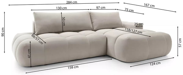 Dešininis kampas su miegojimo funkcija Ombo, pilkai rudas