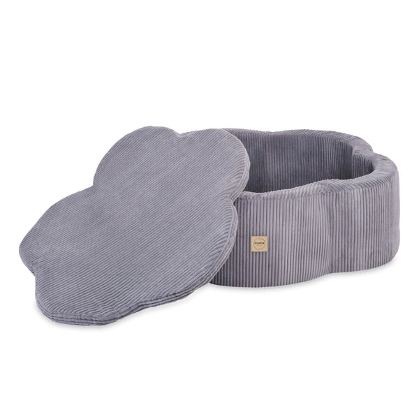 Kamuoliukų baseinas Plush Nest 95×30 cm, pilka, premium velvetas, su kilimėliu