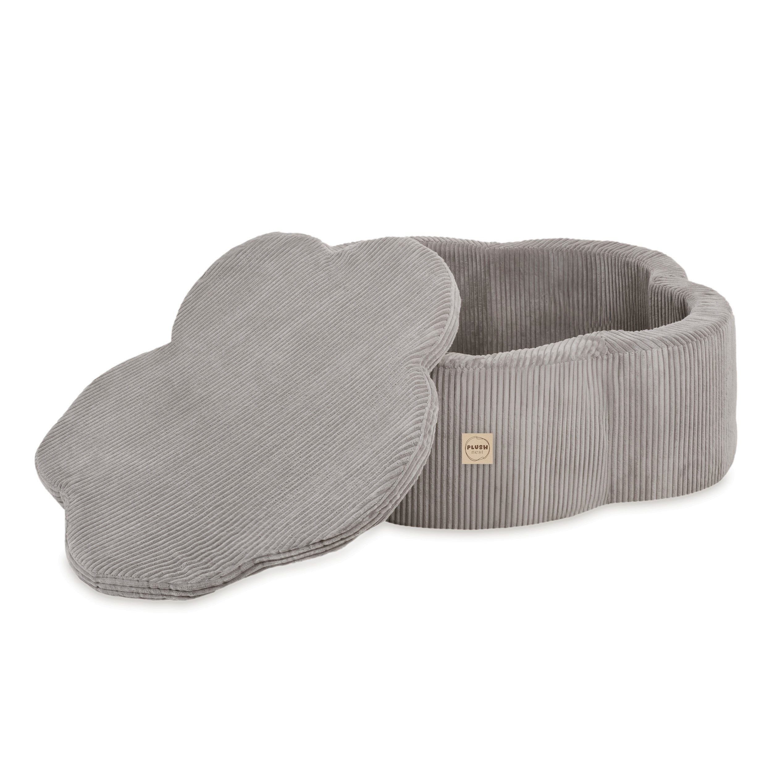 Kamuoliukų baseinas Plush Nest 95×30 cm, smėlio, premium velvetas, su kilimėliu