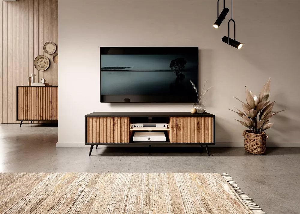 TV spintelė Bello, juoda/ ąžuolo