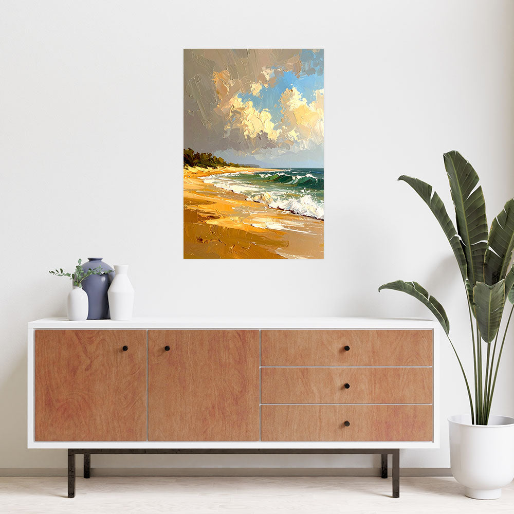 Klijuojamas plakatas, Landscape Sea Beach aliejinių dažų efektas