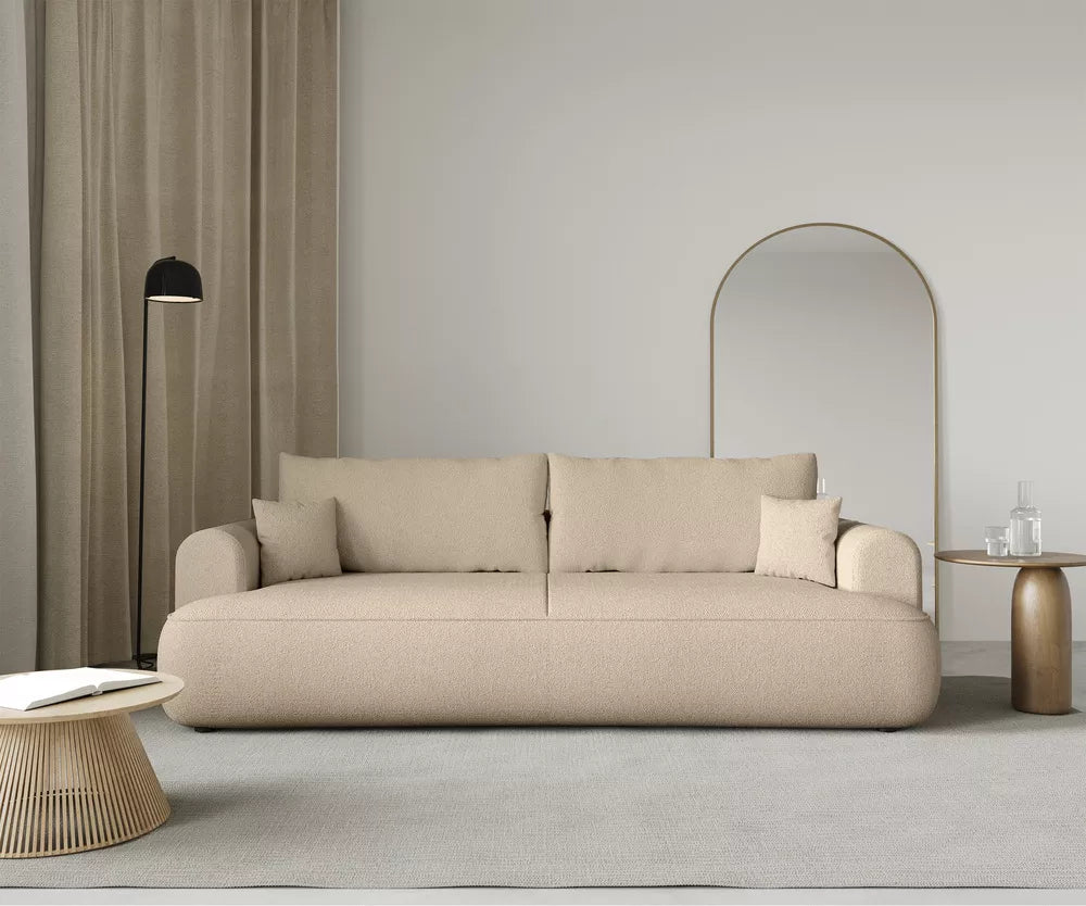 Trivietė sofa-lova Ovo, šviesiai smėlinė