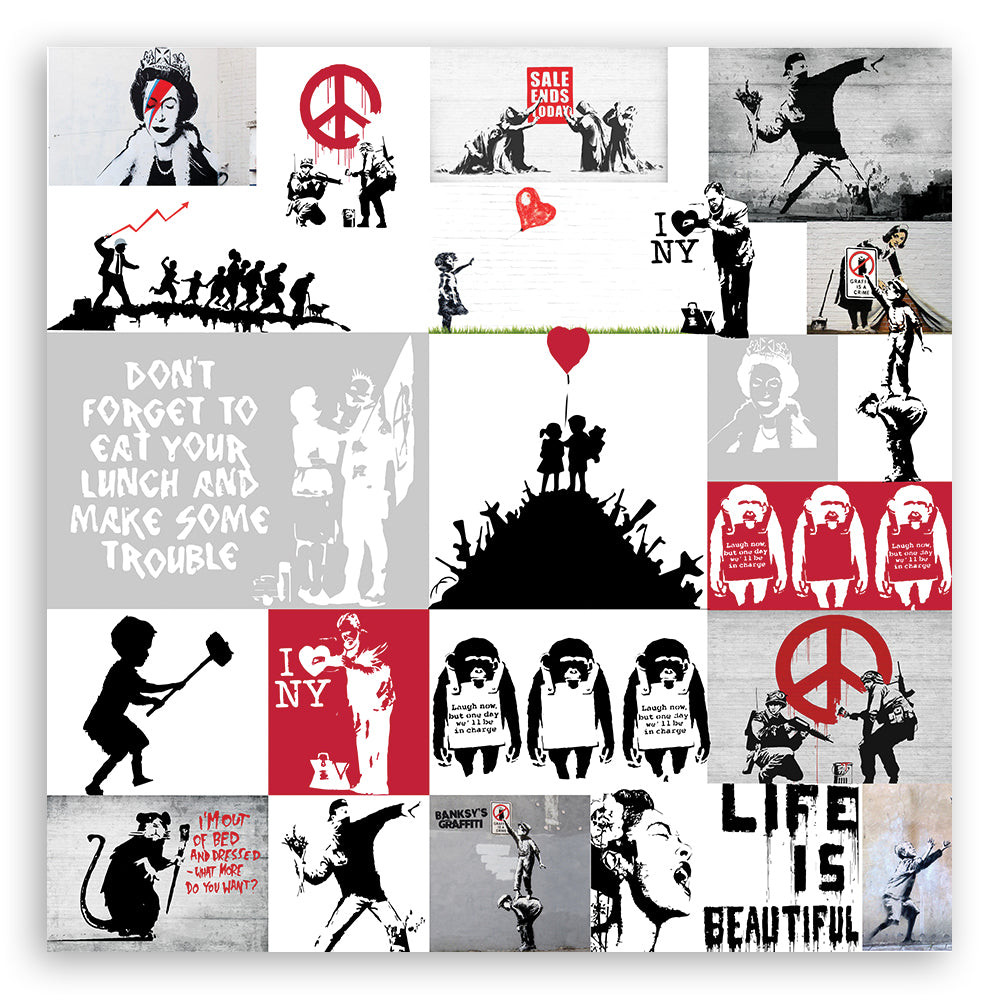 Paveikslas Ant Drobės, „Banksy Street Art Graffiti Collage“