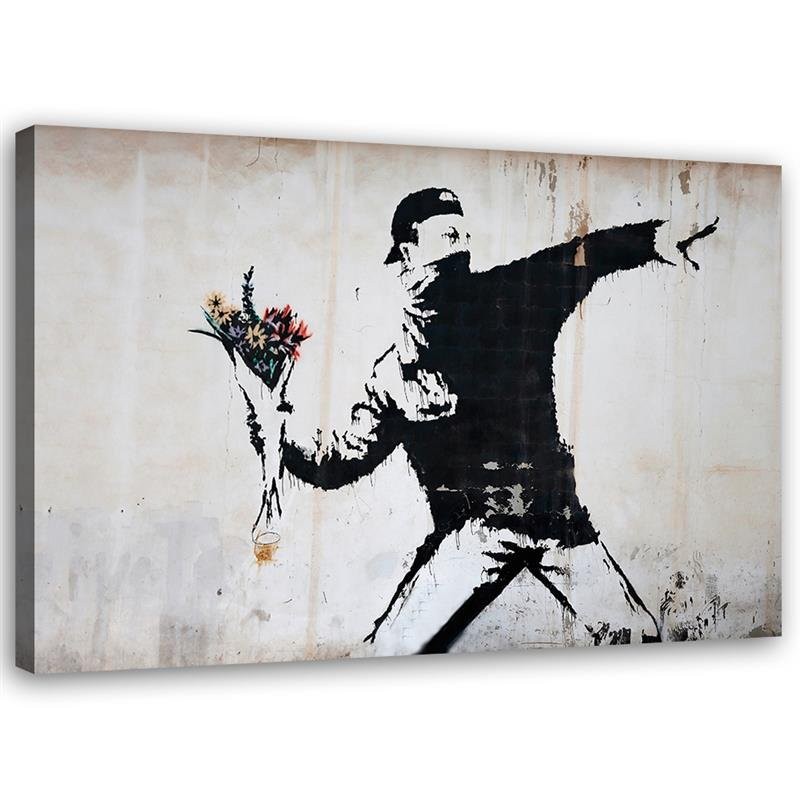 Paveikslas Ant Drobės, Banksy Hooligan, metantis gėlių puokštę