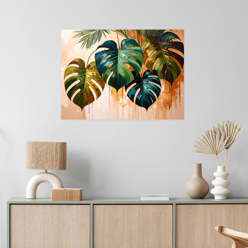 Klijuojamas plakatas, Monstera palieka dažų efektą