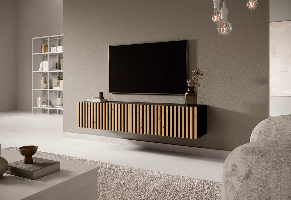 TV spintelė Telire, juoda/artisan ąžuolo