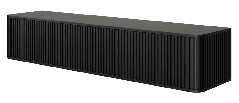 Pakabinama TV spintelė Ovarlo su grioveliais, trijų durų, 163 cm, juoda