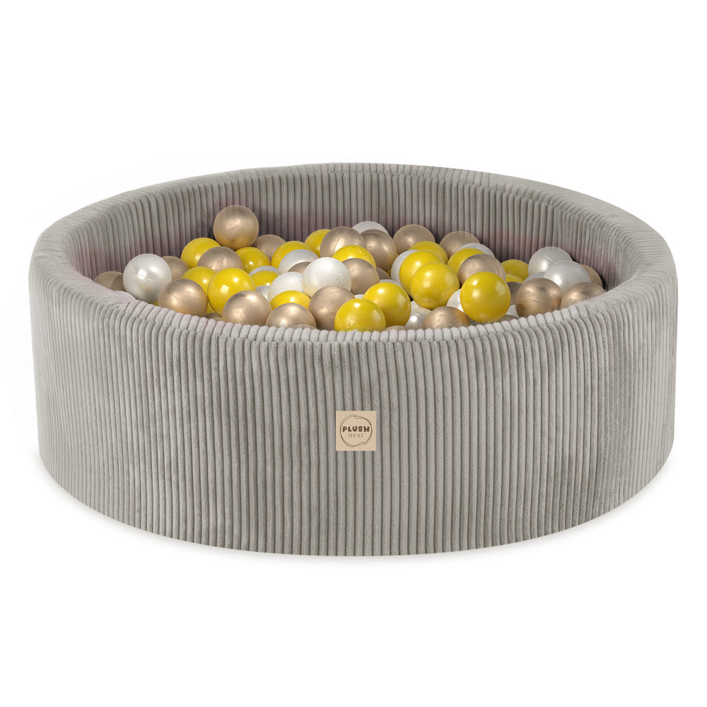 Kamuoliukų baseinas Plush Nest 90×30 cm, smėlio, premium velvetas, 200 kamuoliukų