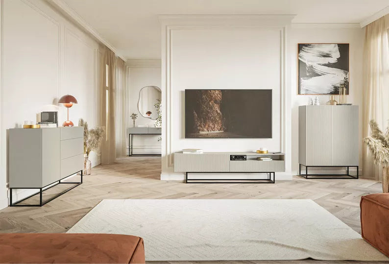 TV spintelė Veldio, pilkai smėlinė