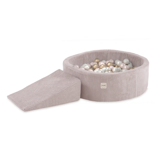 Kamuoliukų baseinas Plush Nest, šviesiai rožinė, premium velvetas, trikampis, 200 kamuoliukų