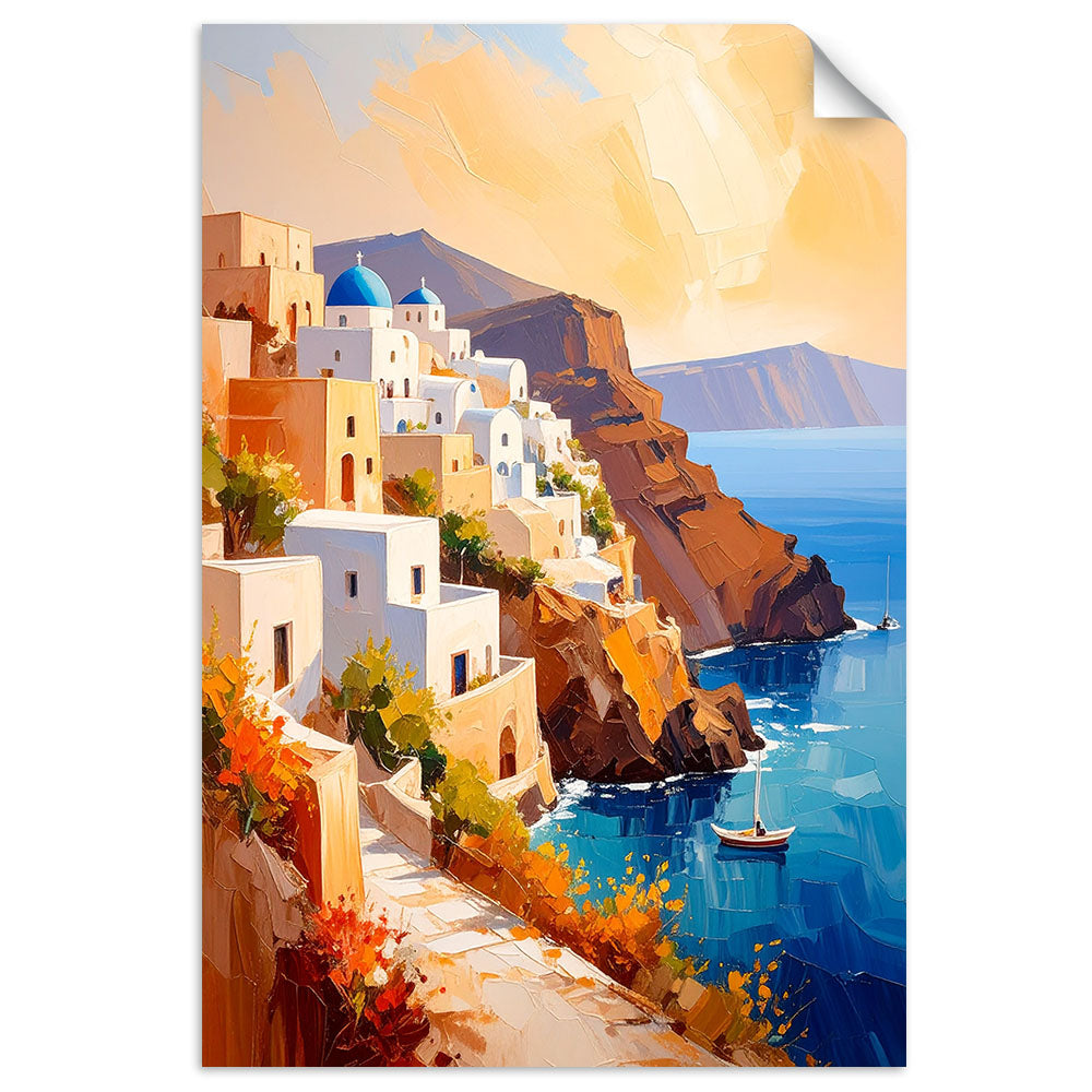 Lipni plakatas, Santorini salos Graikijos peizažas