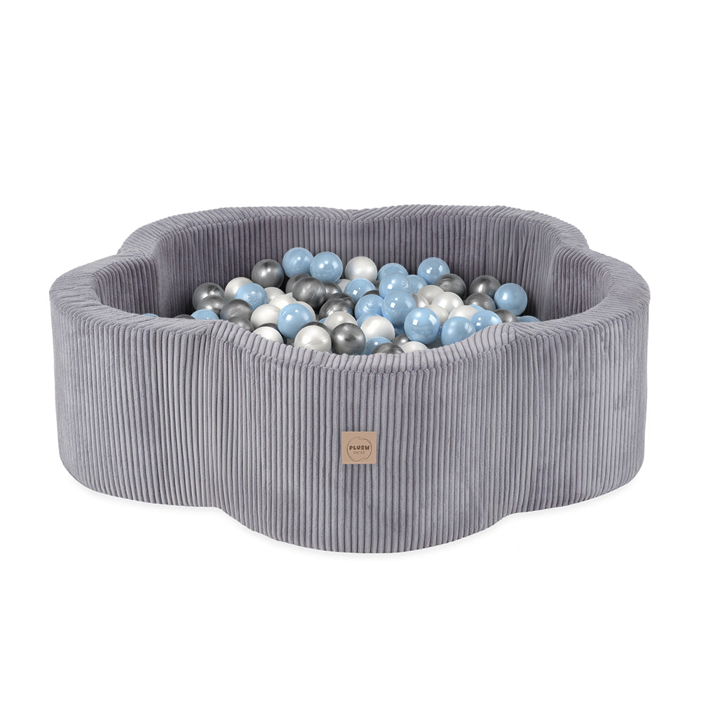 Kamuoliukų baseinas Plush Nest 95×30 cm, šviesiai mėlyna, premium velvetas, 300 kamuoliukų