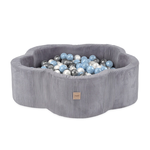 Kamuoliukų baseinas Plush Nest 95×30 cm, šviesiai mėlyna, premium velvetas, 300 kamuoliukų