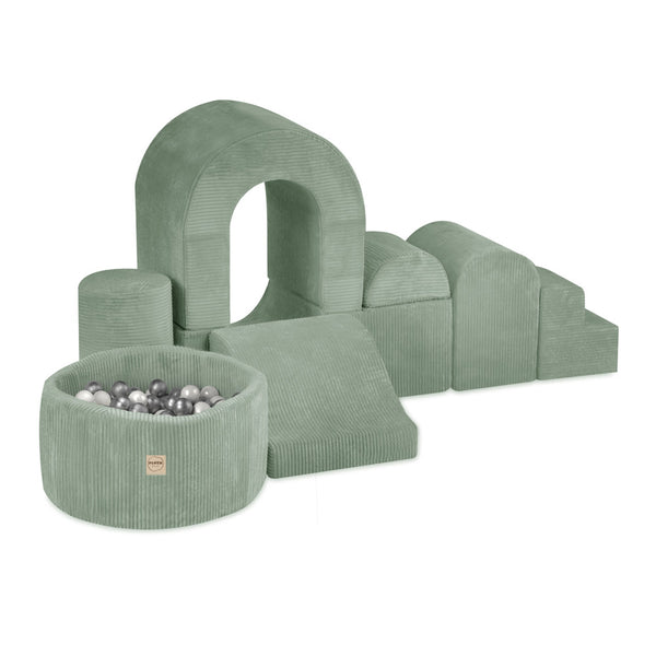 Žaidimų pilis Plush Nest, žalia, premium velvetas, 150 kamuoliukų