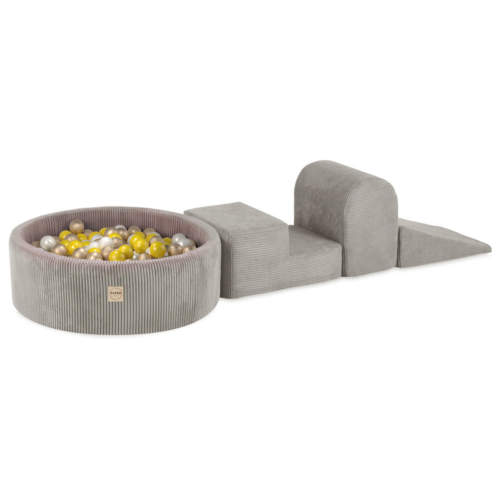 Kamuoliukų baseinas Plush Nest 90×30 cm, smėlio, premium velvetas, 200 kamuoliukų