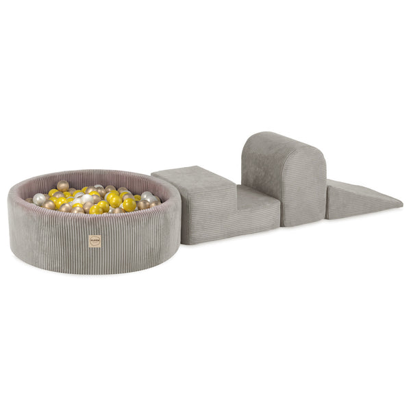 Kamuoliukų baseinas Plush Nest 90×30 cm, smėlio, premium velvetas, 200 kamuoliukų