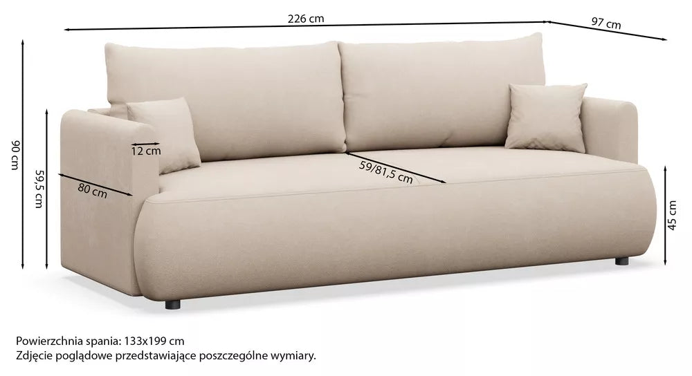Trivietė sofa Ovo mini, smėlinė