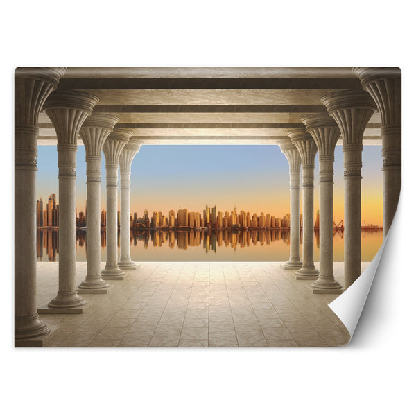 Fototapetai, Kolonada su vaizdu į miestą 3d
