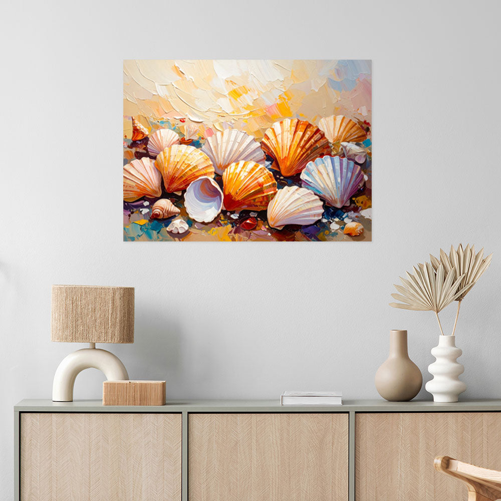 Klijuojamas plakatas, Spalvingi Shells Beach imitaciniai dažai