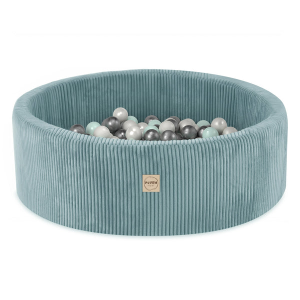 Kamuoliukų baseinas Plush Nest 90×30 cm, mėlyna, premium velvetas, 200 kamuoliukų