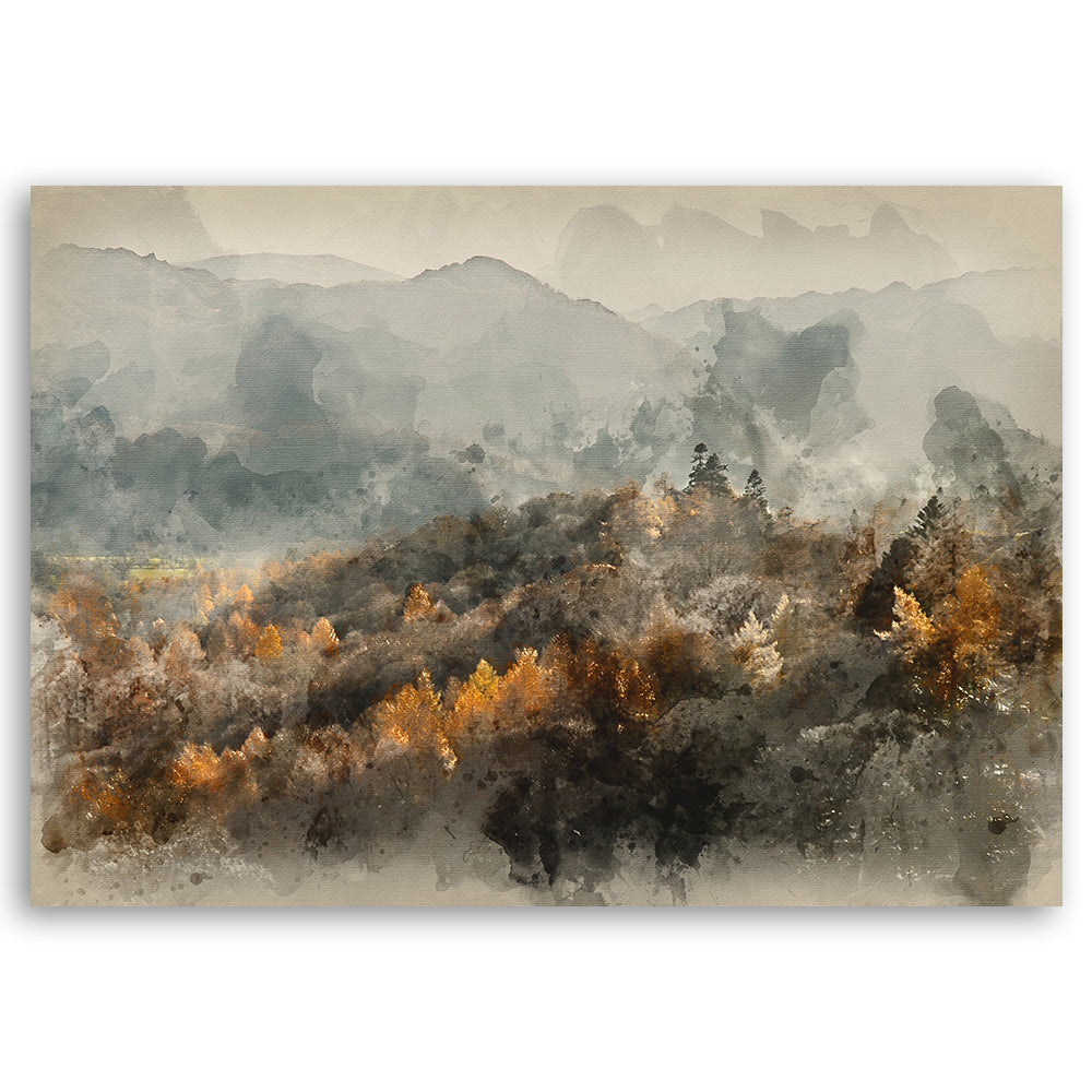 Paveikslas Ant Drobės, Rudens miškas rūke