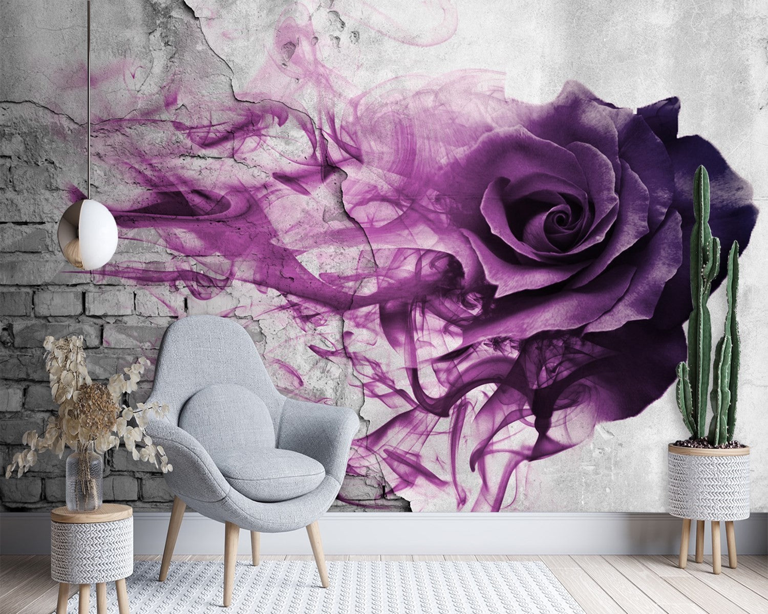Fototapetai, Violetinės rožės plytų išvaizdos 3D efektas