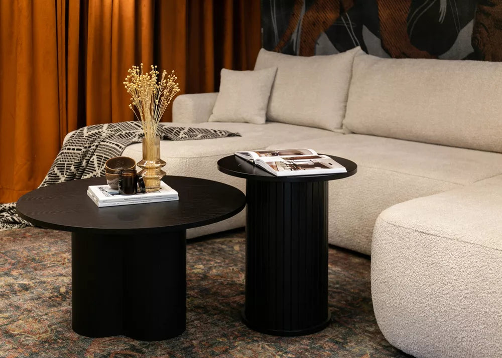 Kampinė sofa Ovo su miegojimo funkcija, U formos, su talpykla, smėlio spalvos boucle, dešininė