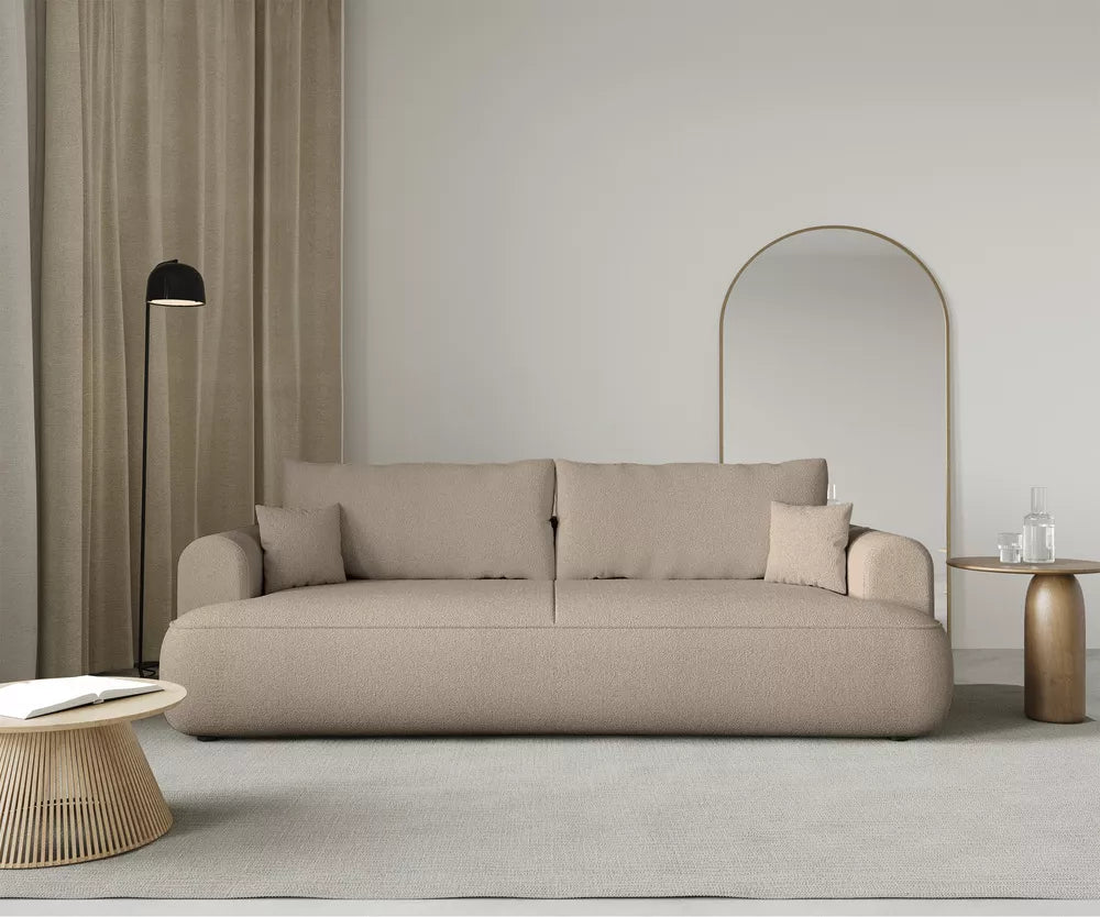 Trivietė sofa-lova Ovo, smėlinė