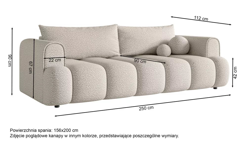 Trivietė sofa su miegojimo funkcija Dandelino, šviesiai ruda