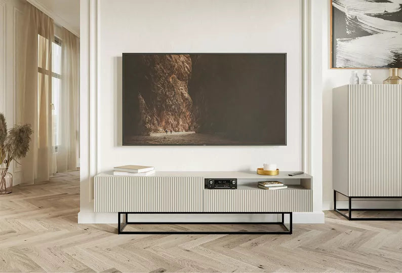TV spintelė Veldio, pilkai smėlinė