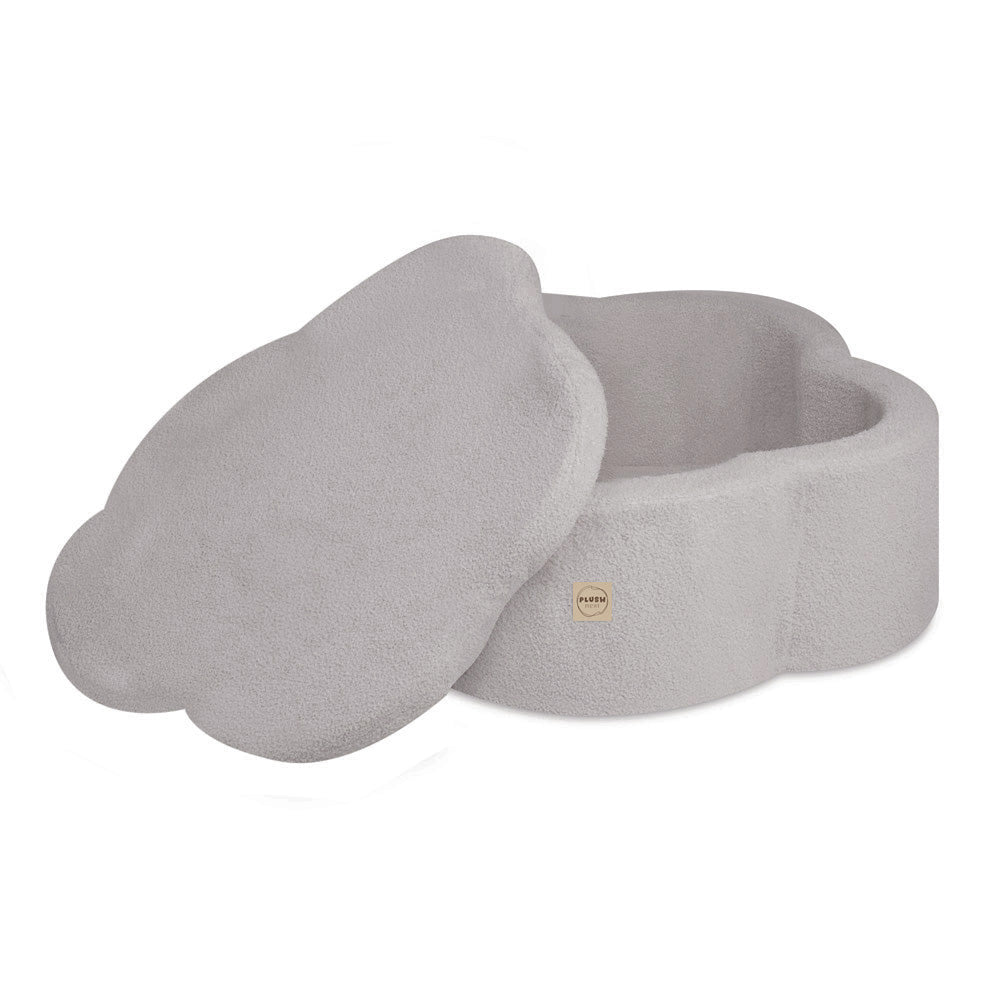 Kamuoliukų baseinas Plush Nest 95×30 cm, pilka, avikailio efekto, su kilimėliu