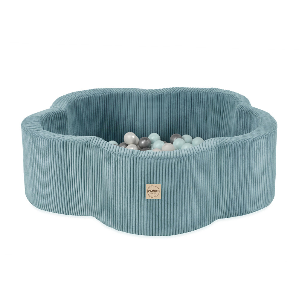 Kamuoliukų baseinas Plush Nest 95×30 cm, mėlyna, premium velvetas, 200 kamuoliukų