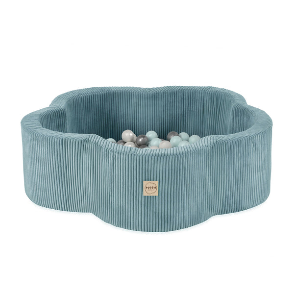 Kamuoliukų baseinas Plush Nest 95×30 cm, mėlyna, premium velvetas, 200 kamuoliukų