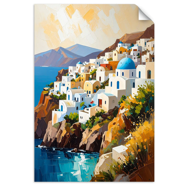 Lipni plakatas, Santorini Graikijos peizažas
