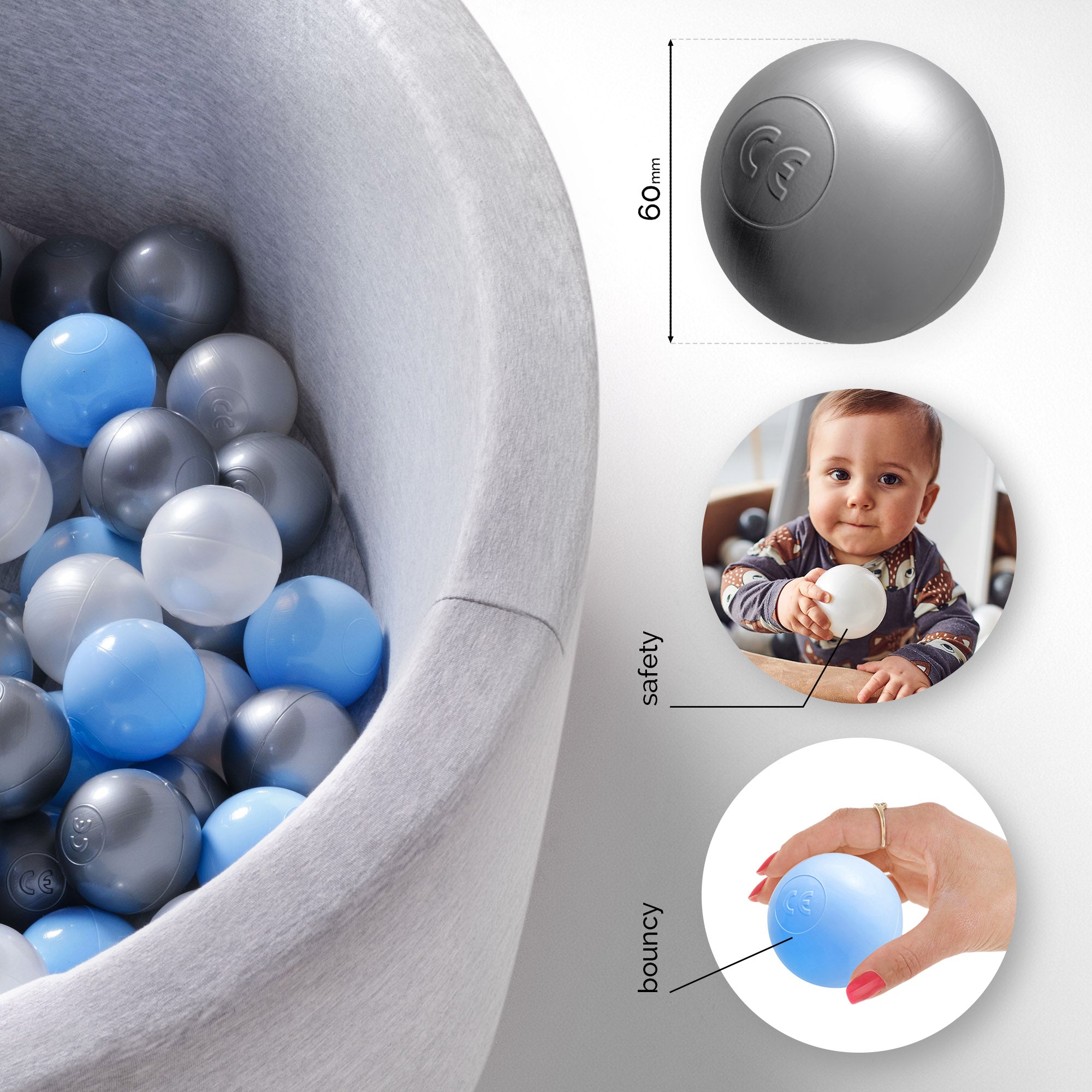 Kamuoliukų baseinas Plush Nest 6 cm, šviesiai mėlyna