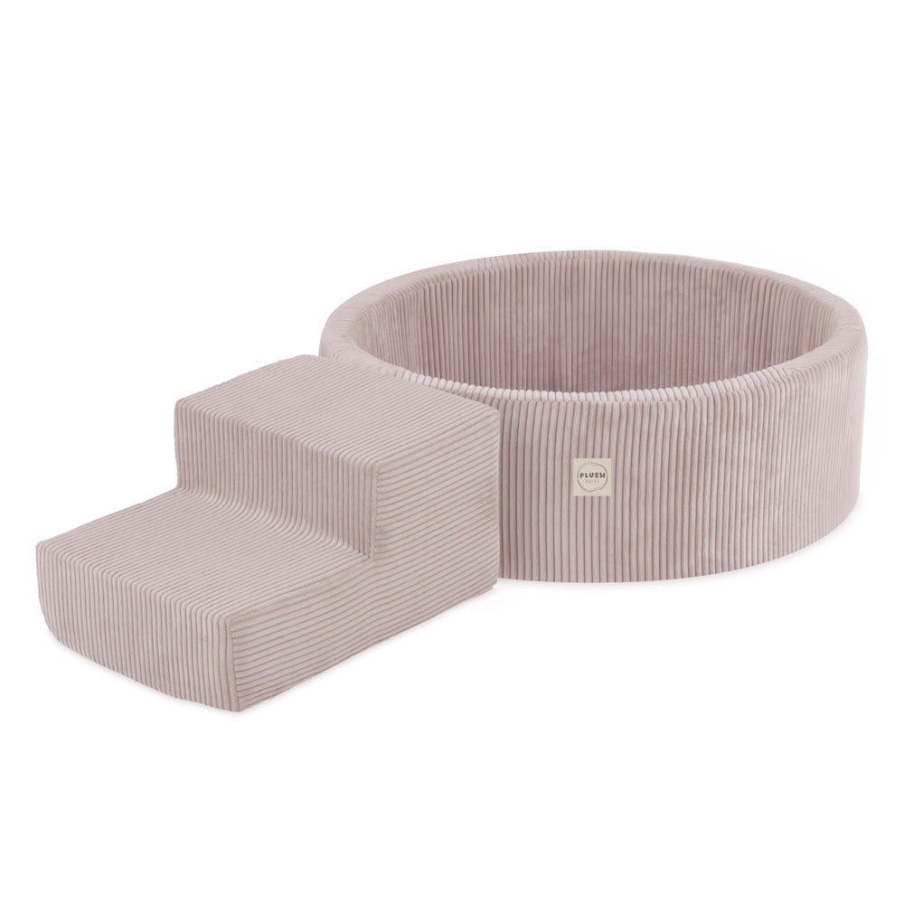 Kamuoliukų baseinas Plush Nest, šviesiai rožinė, premium velvetas, laiptelis, 200 kamuoliukų