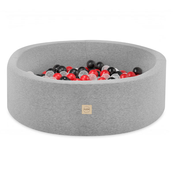 Kamuoliukų baseinas Plush Nest 90×30 cm, pilka, medvilnė, 200 kamuoliukų