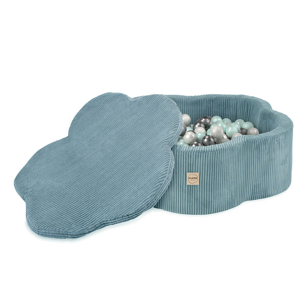 Kamuoliukų baseinas Plush Nest 95×30 cm, mėlyna, premium velvetas, su kilimėliu, 300 kamuoliukų