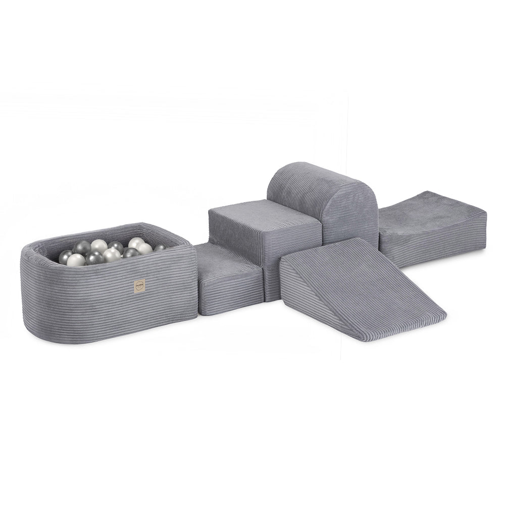 Mini žaidimų aikštelė Plush Nest, pilka, premium velvetas, 100 kamuoliukų