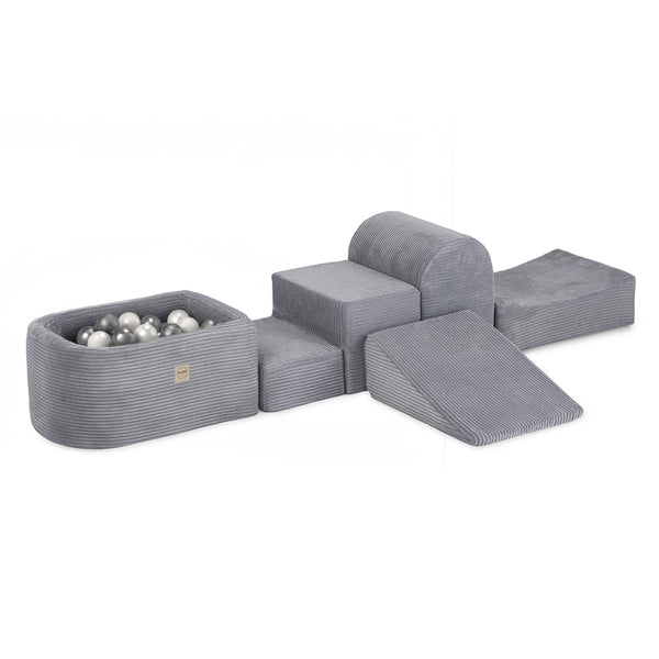 Mini žaidimų aikštelė Plush Nest, pilka, premium velvetas, 100 kamuoliukų