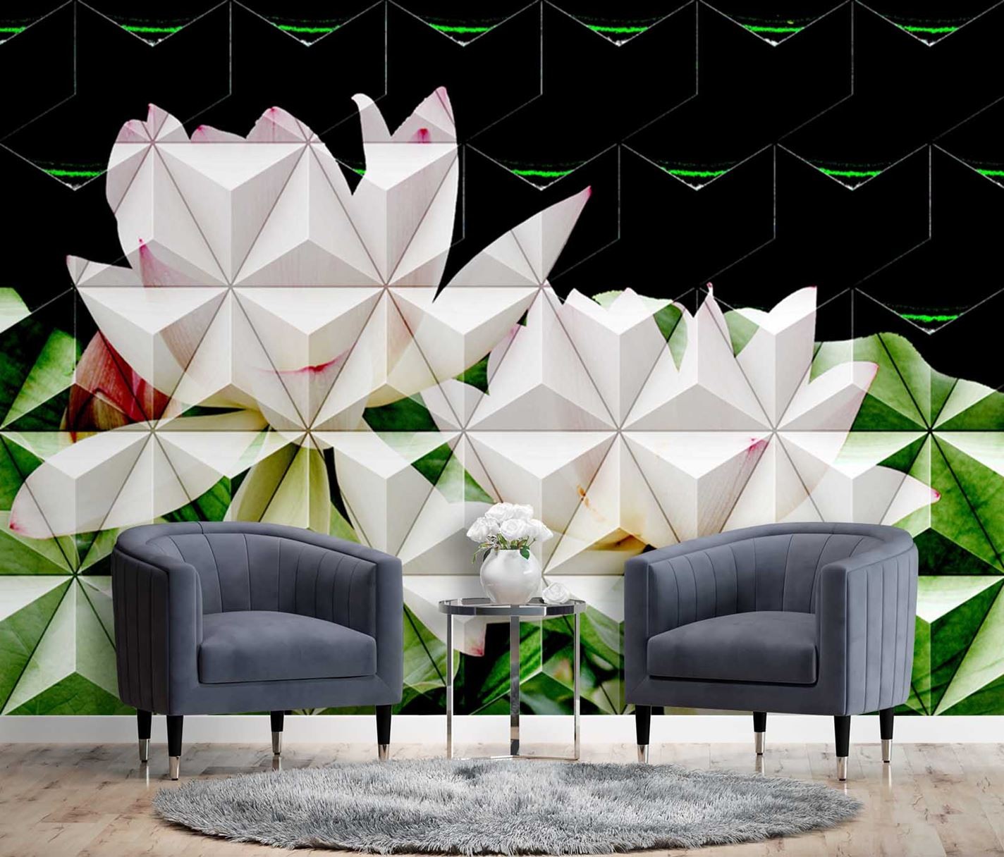 Fototapetai, Lotoso gėlės geometrinės