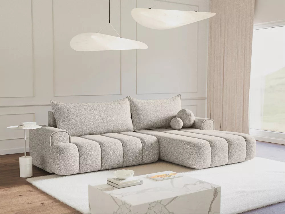 Kampinė miegamoji sofa Dandelino kreminė
